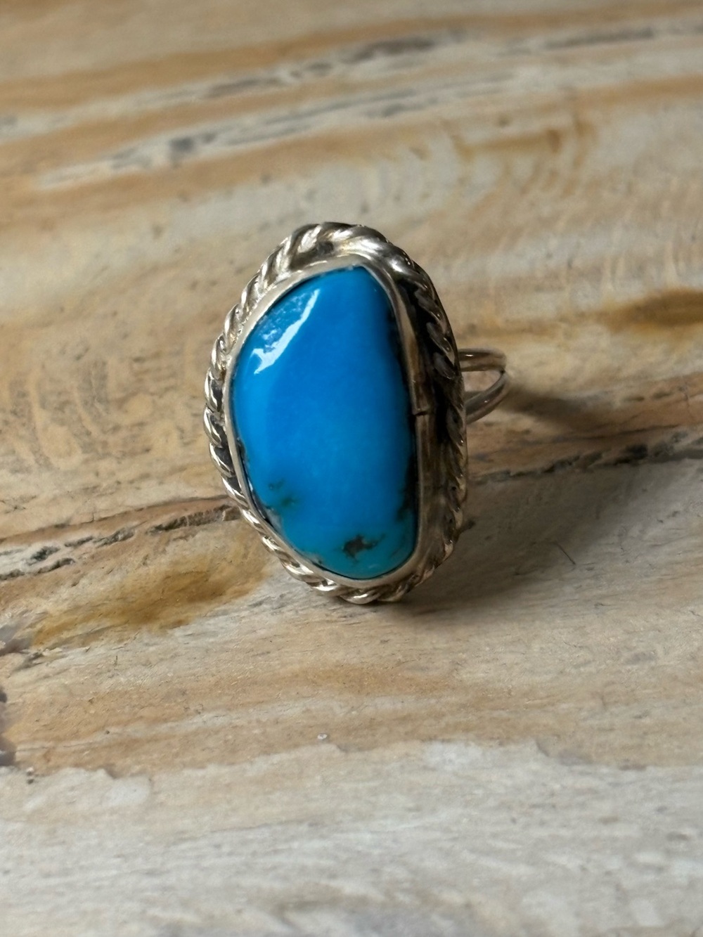 Sterling Silver Oval Turquoise Boho Twisted Rope Design Ring